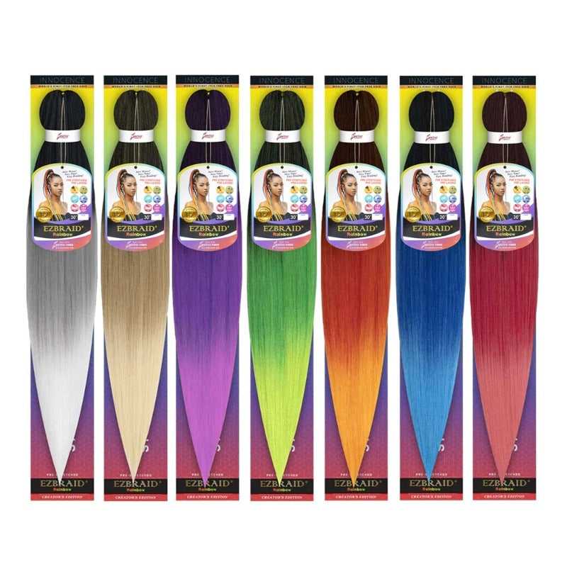 EZBRAID Rainbow 3-Tone Color Pre-Stretched Braid (30inch) Clip-In Hair Extensions