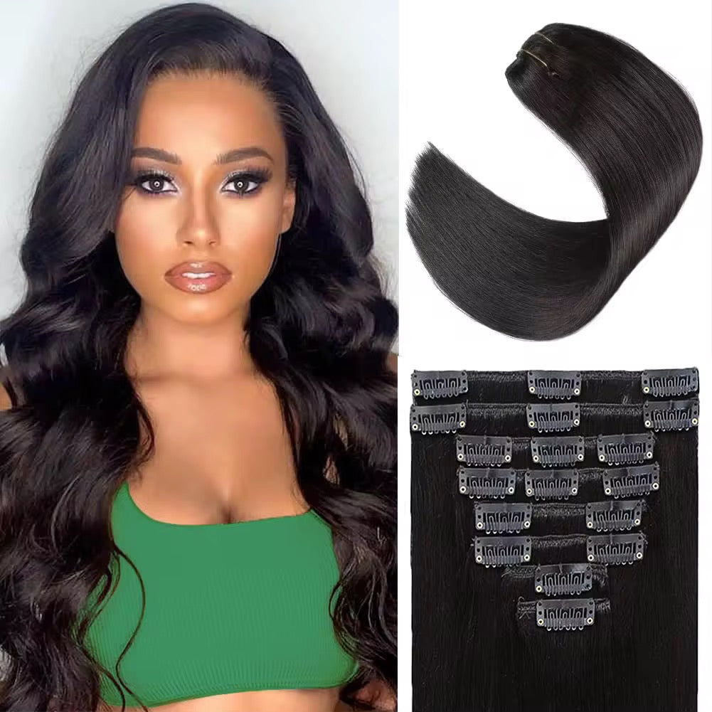 100% Human Hair Clip-In Hair Extensions (6 Pieces, 150g, 28 Inches)