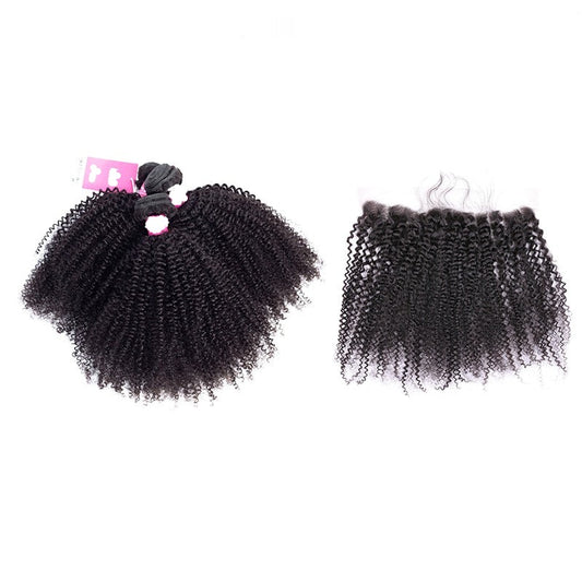 10A Grade 100% Human Virgin Hair Afro Curly Bundles with Frontal Deal