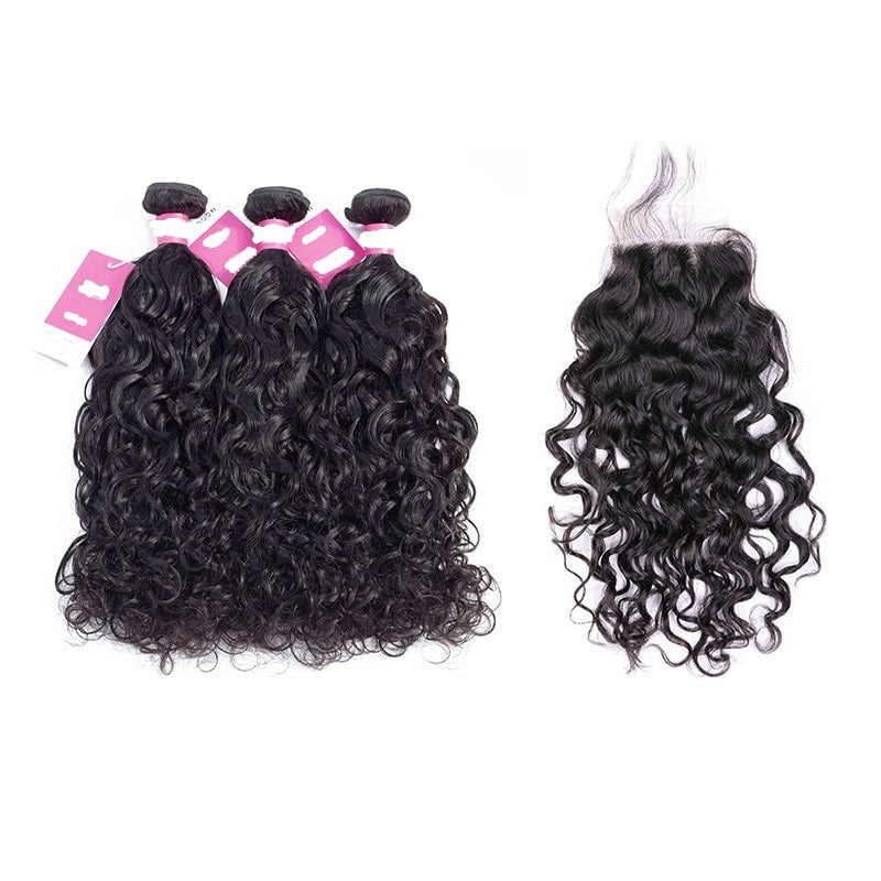 10A Grade 100% Human Virgin Hair Natural Wave Bundles with Closure Deal