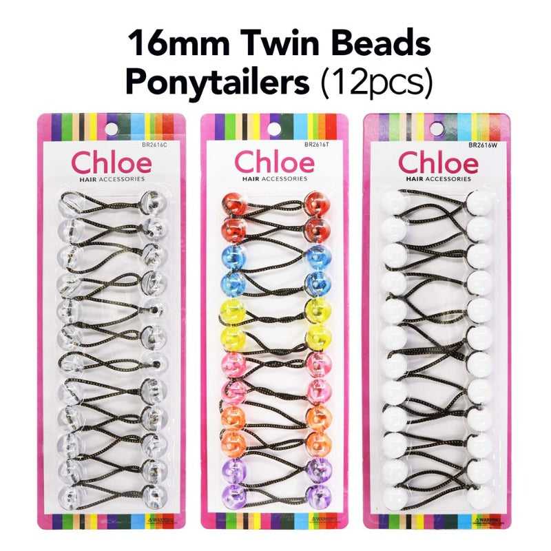 CHLOE 12pcs Twin Beads Ponytailers 16mm Hair Care Products