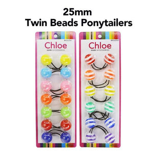 CHLOE 6pcs Twin Beads Ponytailers 25mm Hair Care Products