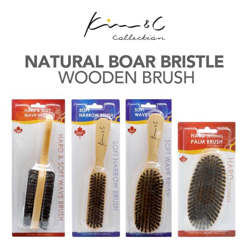 KIM & C Natural Boar Bristle Wooden Brush Hair Care Products