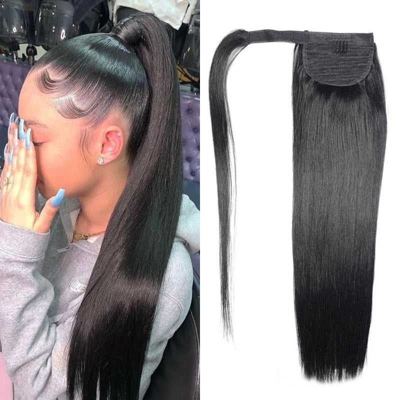 Wrap-around Magic Velcro Ponytail Extension Hair Straight Ponytail With Clip In 100% Human Hair Ponytails Ponytails