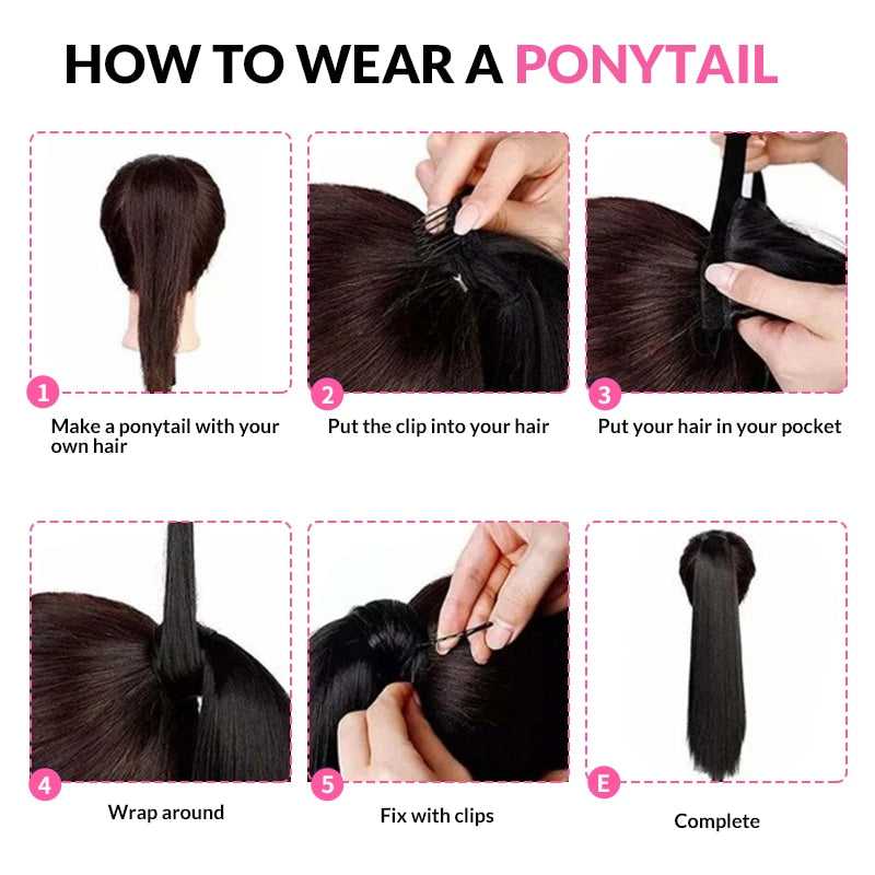 Wrap-around Magic Velcro Ponytail Extension Hair Straight Ponytail With Clip In 100% Human Hair Ponytails Ponytails