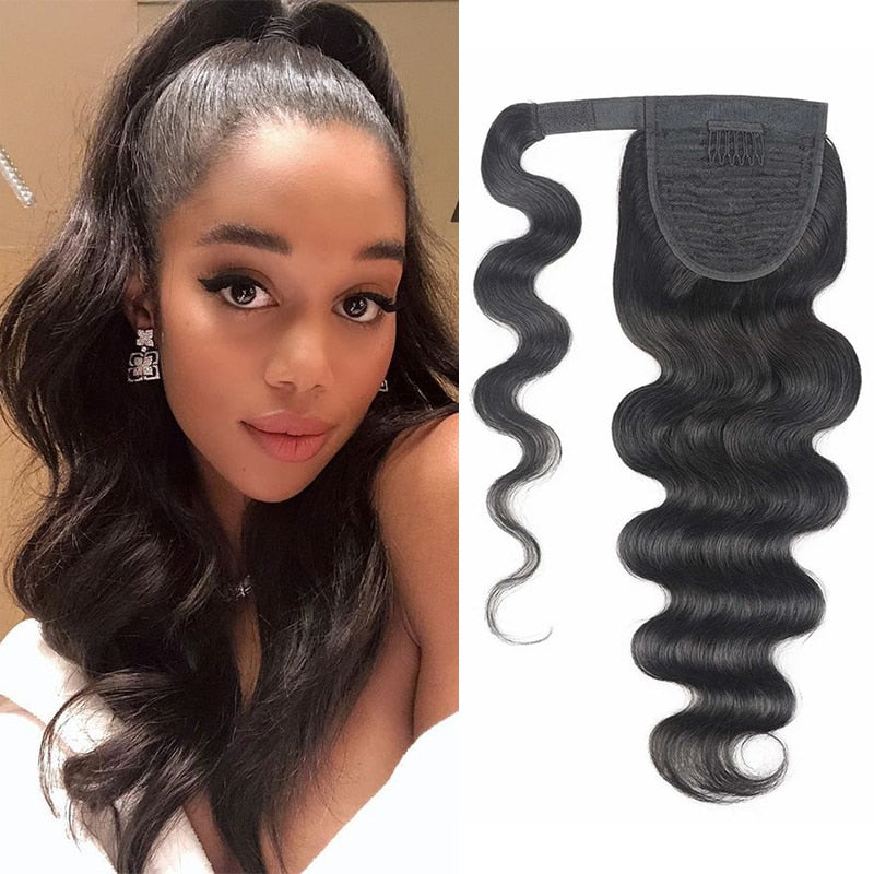 Wrap-around Ponytail Extension Hair Body Wave Ponytail With Clip In 100% Human Hair