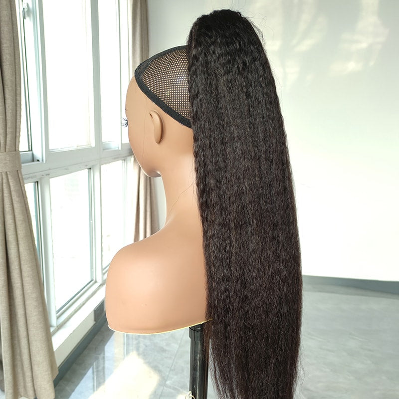 Wrap-around Magic Velcro Ponytail Extension Hair Kinky Straight Ponytail With Clip In 100% Human Hair