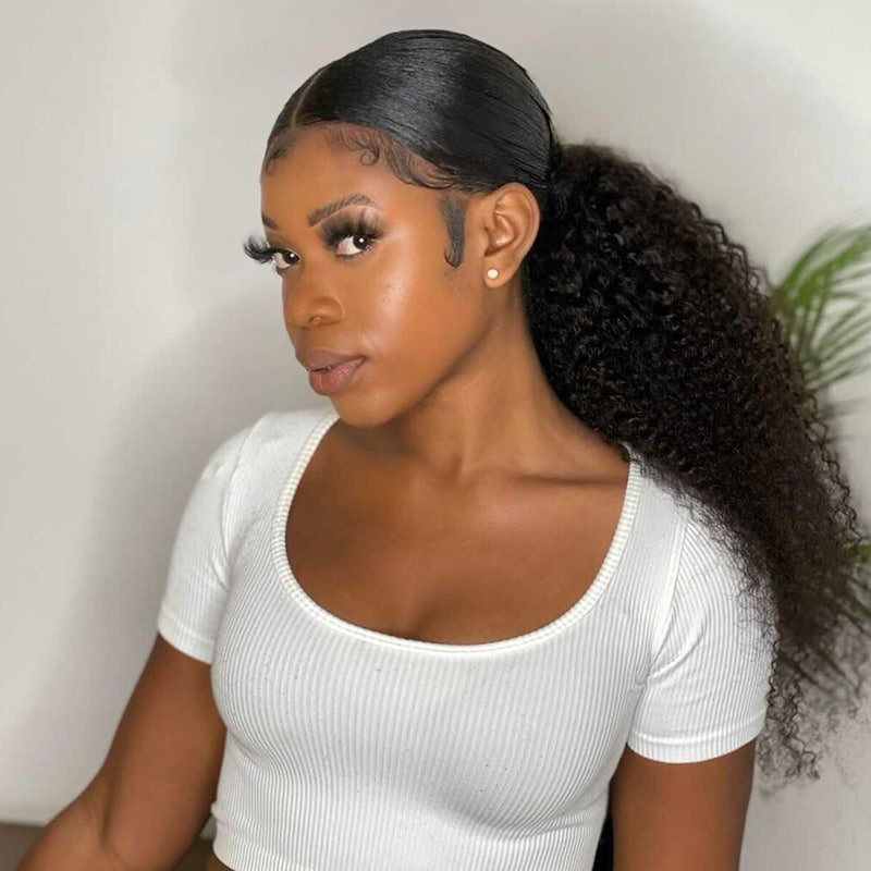 Wrap-around Magic Velcro Ponytail Extension Hair Kinky Curly Ponytail With Clip In 100% Human Hair