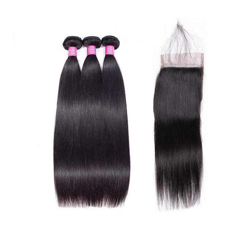 14A Grade 100% Human Virgin Hair Straight Hair 3 Bundles with Closure Deal