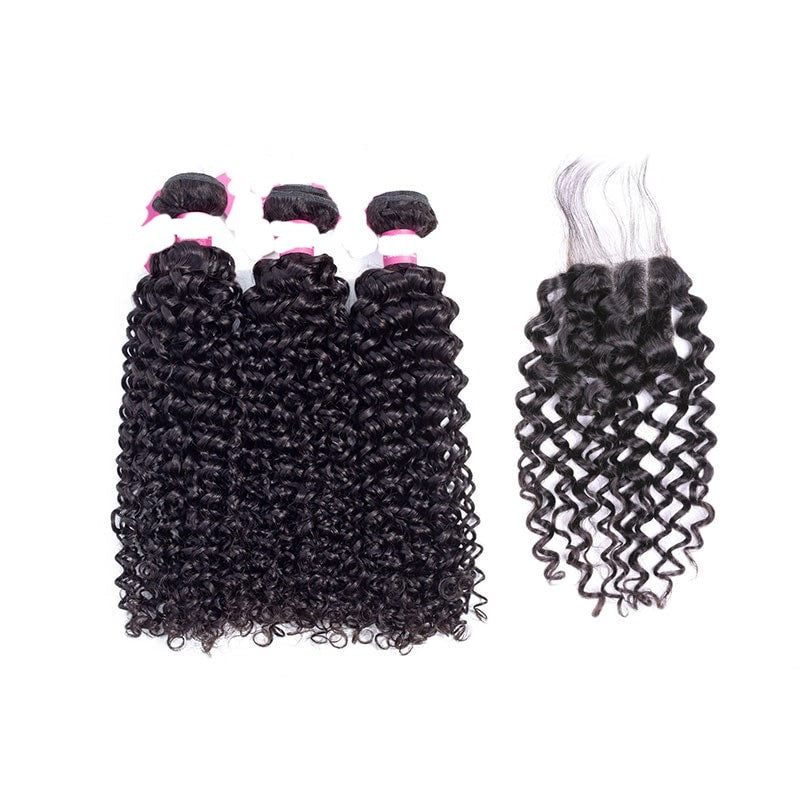 10A Grade 100% Human Virgin Hair Water Wave Bundles with Closure Deal