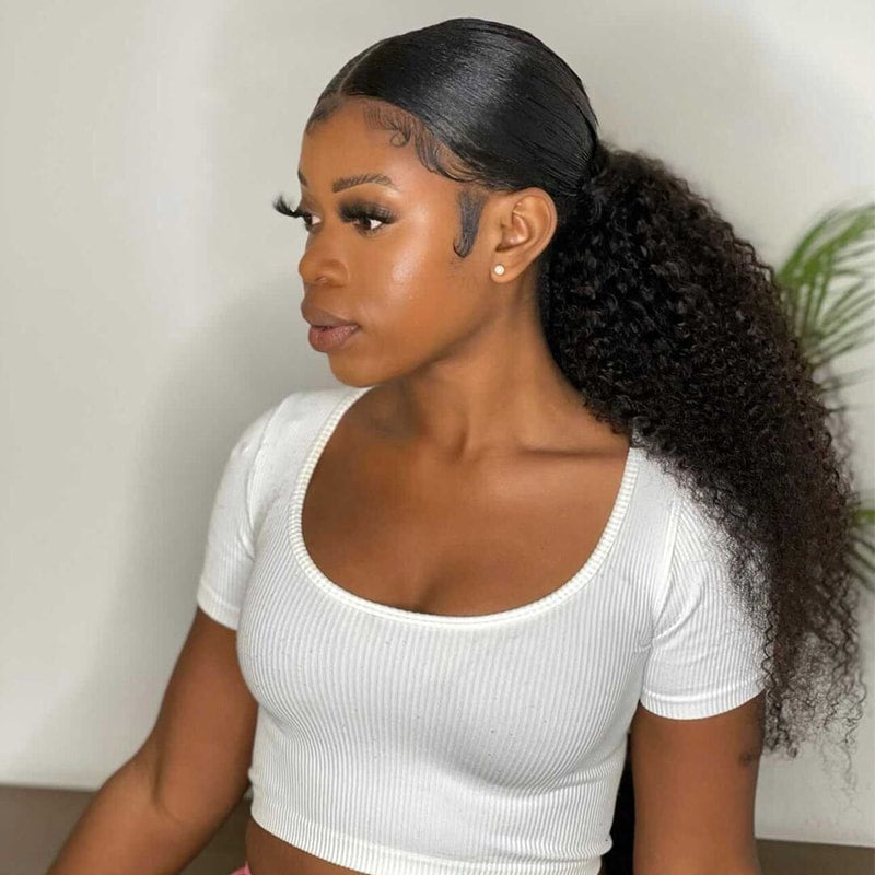 Wrap-around Magic Velcro Ponytail Extension Hair Kinky Curly Ponytail With Clip In 100% Human Hair