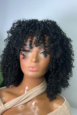 Color 1 Human Hair Bob Wig with Bangs  afro (kinky curl)