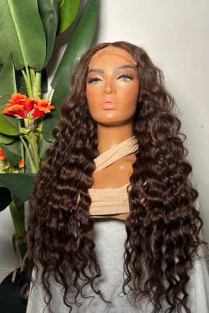 Deep Wave Glueless Lace Closure  Wig – Chocolate Brown Human Hair