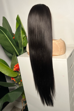 42-Inch Straight Natural Black Closure Wig – 100% Human Hair